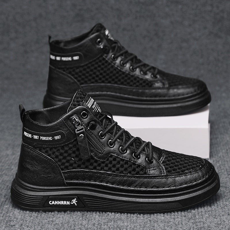 Herren High-Top Sneaker mit luftiger Mesh-Perforation, seitlichem Reißverschluss und dicker Profilsohle Echoarchiv