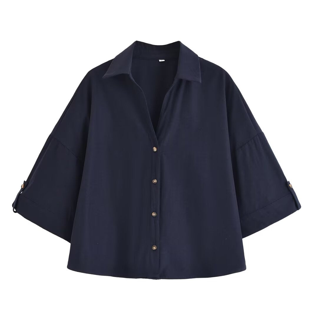 Damen Oversize-Hemdbluse mit dreiviertel-Ärmeln und Manschetten Echo Archiv