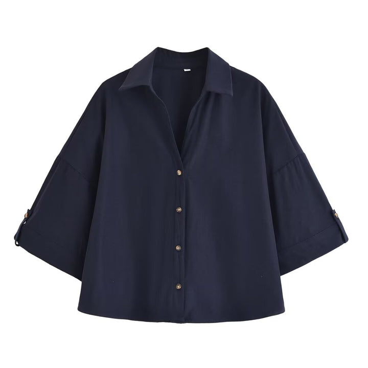 Damen Oversize-Hemdbluse mit dreiviertel-Ärmeln und Manschetten Echo Archiv