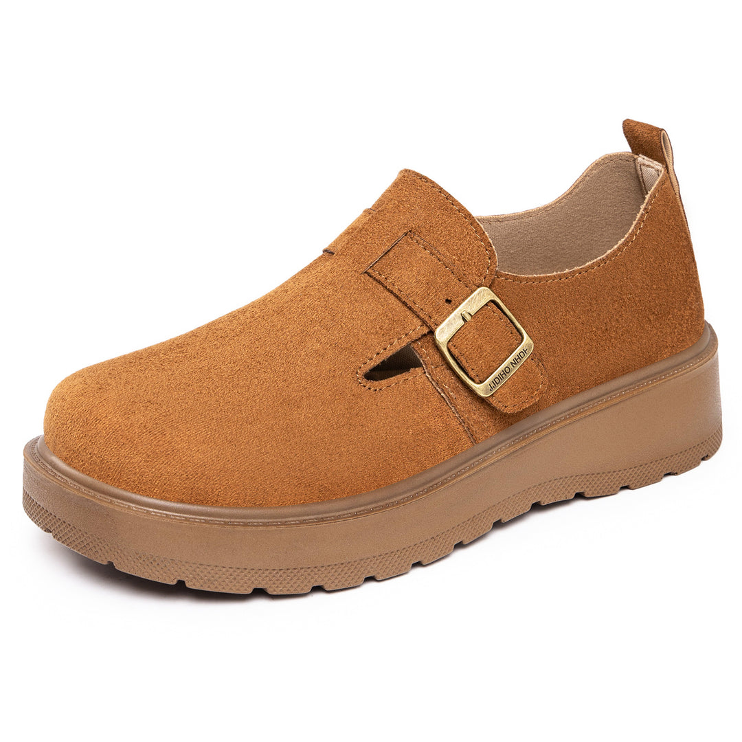 Damen nan Plateau-Mary-Jane Slipper mit Velourslederoberfläche und verstellbarer Metallschnalle Echo Archiv