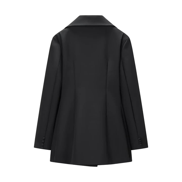 Damen nan taillierter Double-Breasted Blazer mit weitem Revers und Pattentaschen Echo Archiv