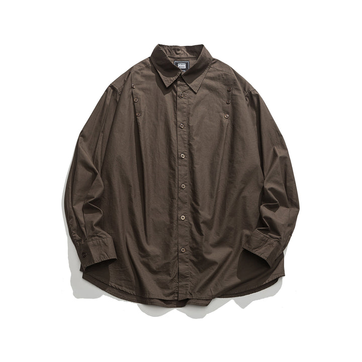 Unisex Oversized Hemdjacke mit seitlichen Zierknopfreihen und gerundetem Saum Echoarchiv