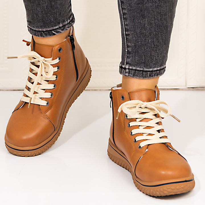 Damen gefütterte Schnür-Stiefelette mit seitlichem Reißverschluss und profilierter Gummisohle Echo Archiv