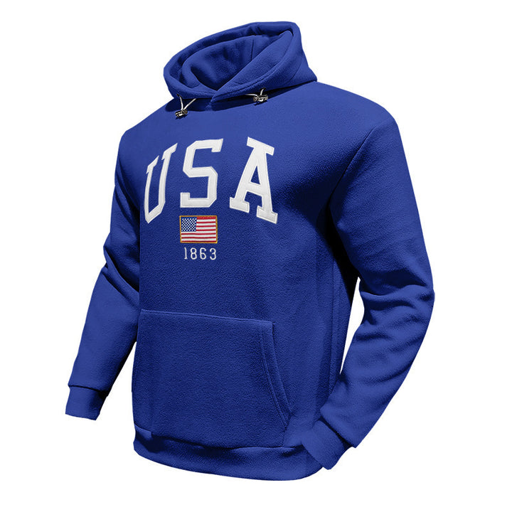 Herren Kapuzenpullover mit USA-Print und gemütlicher Kängurutasche Echoarchiv