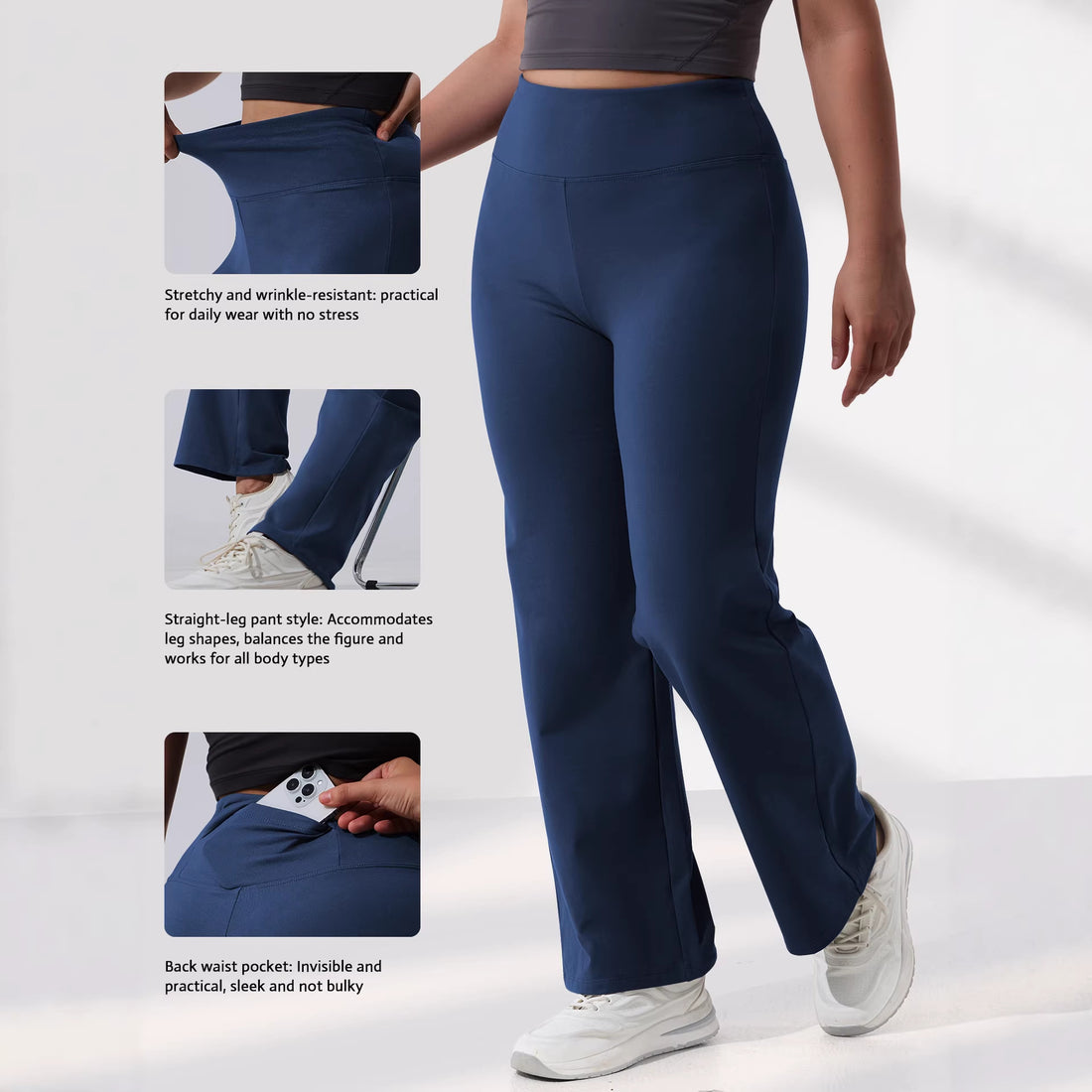 Damen High-Waist Bootcut-Yogahose mit formender Rückenpasse und weitem Bein – Avélisse