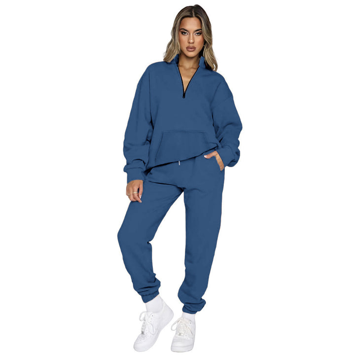 Damen nan French‑Terry Relax‑Loungewear‑Set mit halbem Reißverschluss, Kängurutasche und taillierter, schmal zulaufender Jogginghose Echo Archiv