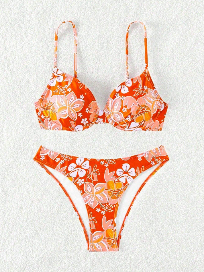 Damen gepolsterter Triangel-Bikini mit floralem Design und verstellbaren Trägern Echo Archiv