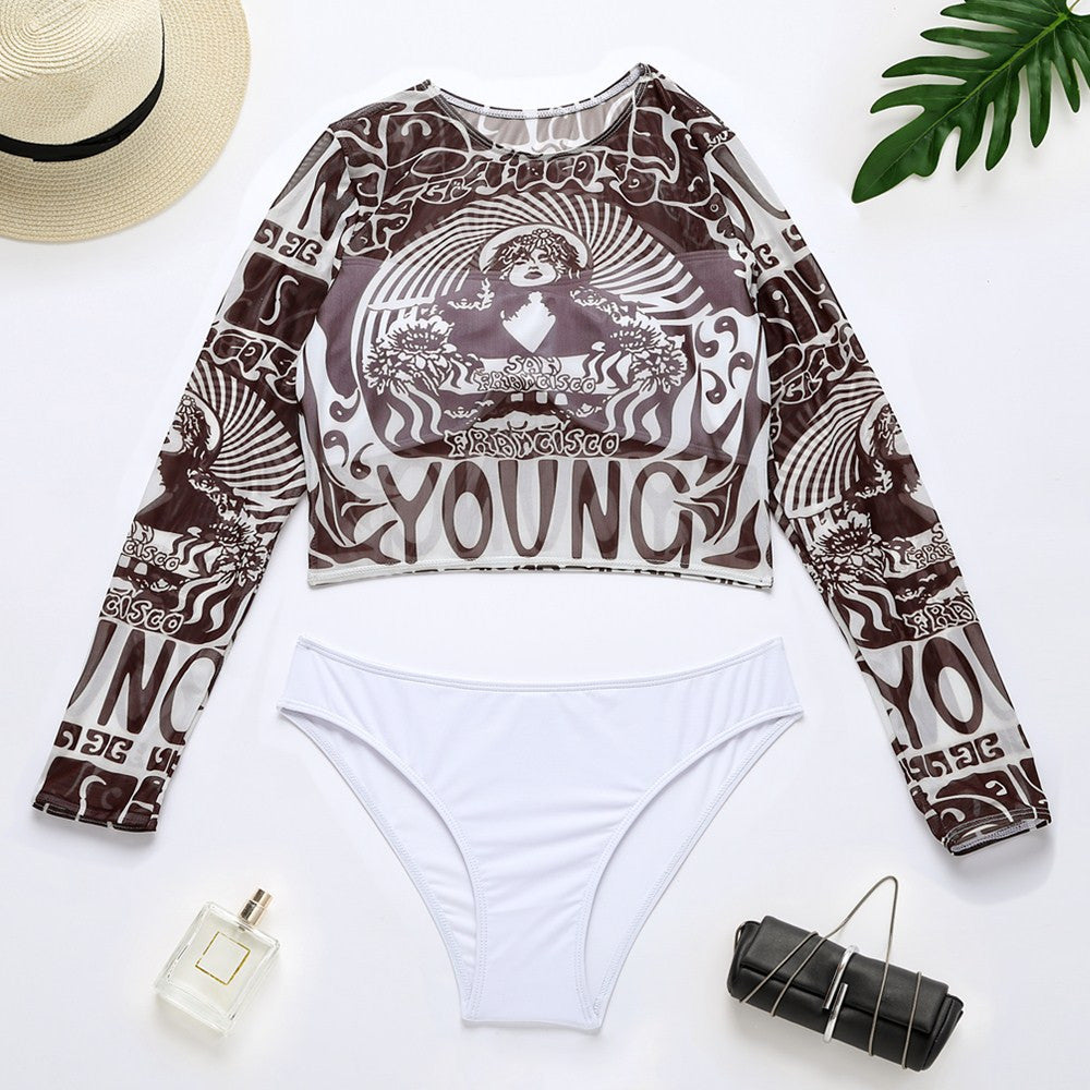 Damen Sportlicher Crop-Top mit langem Arm und eleganten Print Echo Archiv
