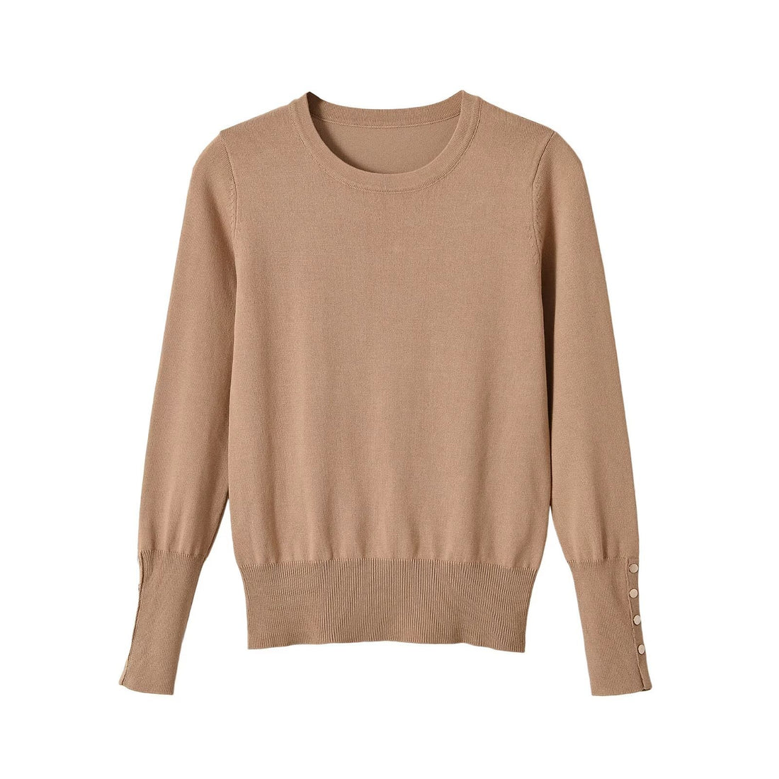 Damen Feinstrick-Pullover mit Streifenmuster, Rundhalsausschnitt und Zierknopfbesatz Echoarchiv