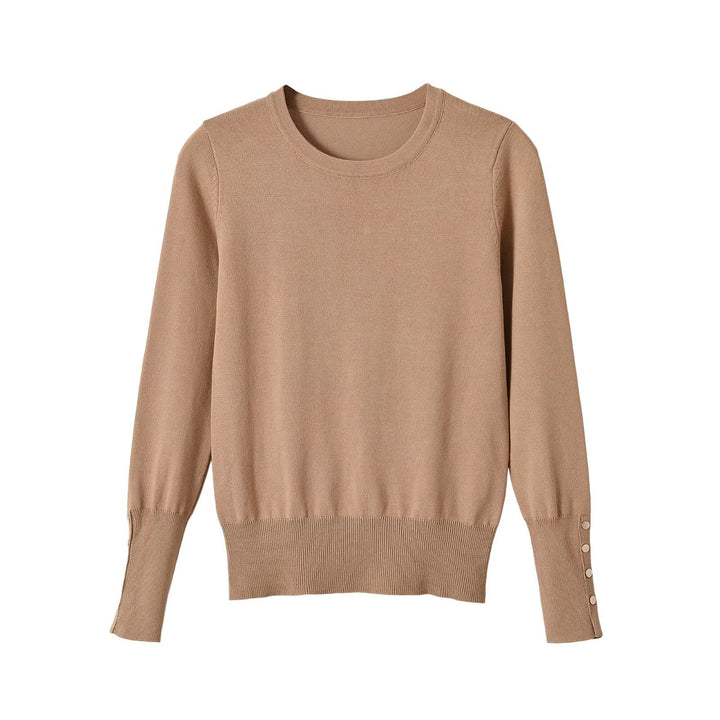 Damen Feinstrick-Pullover mit Streifenmuster, Rundhalsausschnitt und Zierknopfbesatz Echoarchiv