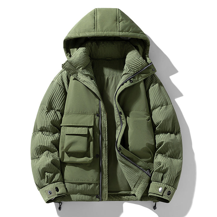 Herren Gepolsterte Winterjacke mit Kapuze, gesteppte Ärmel und Cargo-Taschen Echo Archiv
