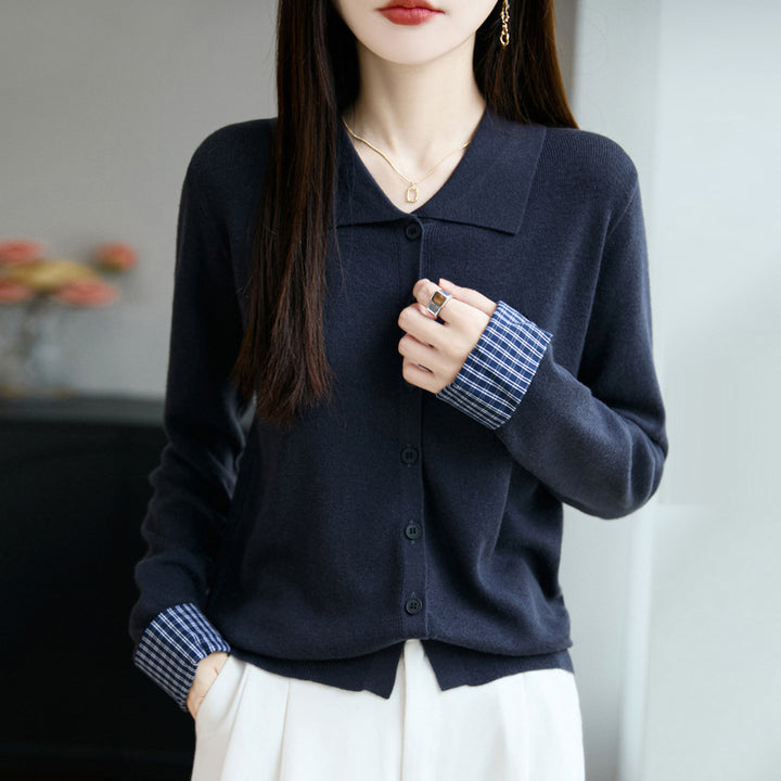 Damen Leichter Feinstrick-Cardigan mit breitem Hemdkragen und Frontknopfleiste Echoarchiv