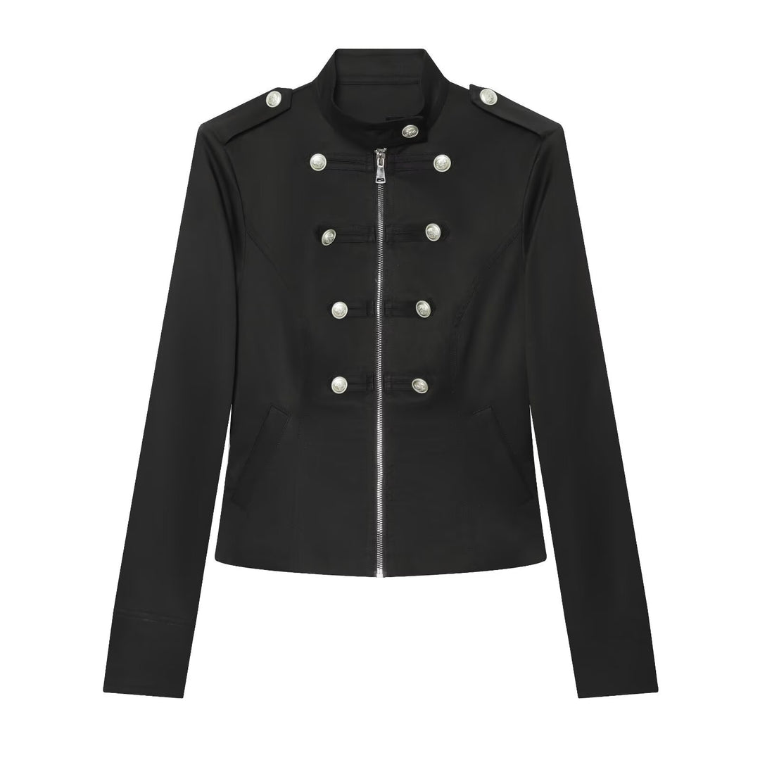 Damen Militärisch inspirierte Kurzjacke mit Reißverschluss und Zierknöpfen Echo Archiv