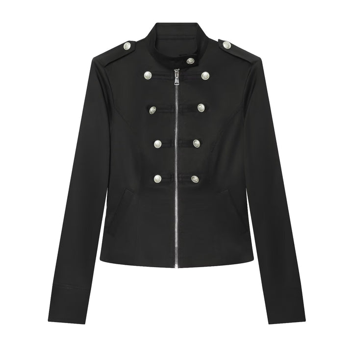 Damen Militärisch inspirierte Kurzjacke mit Reißverschluss und Zierknöpfen Echo Archiv