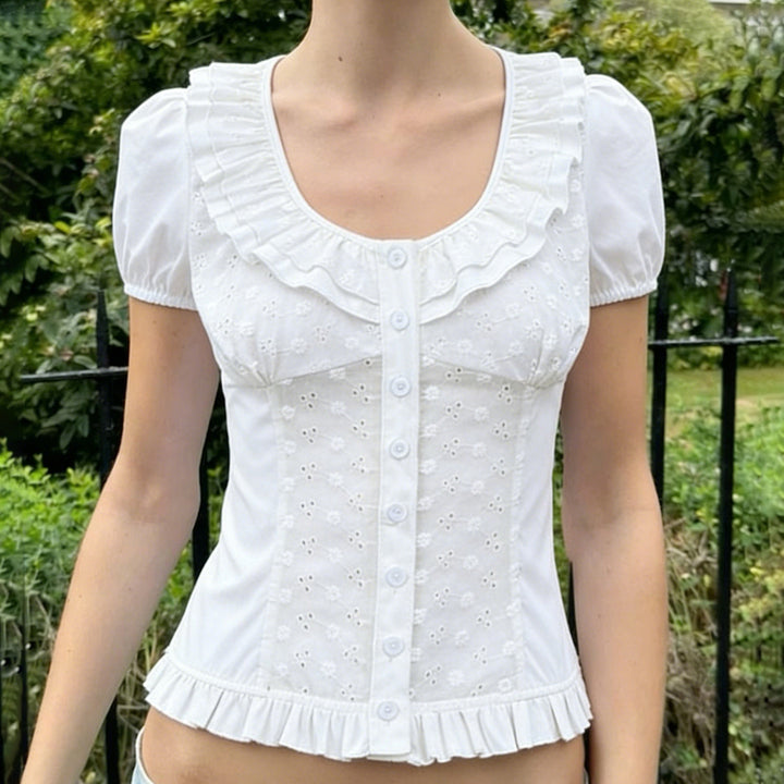 Damen Rüschenshirt mit floralem Design und voluminösen Ärmeln Echo Archiv