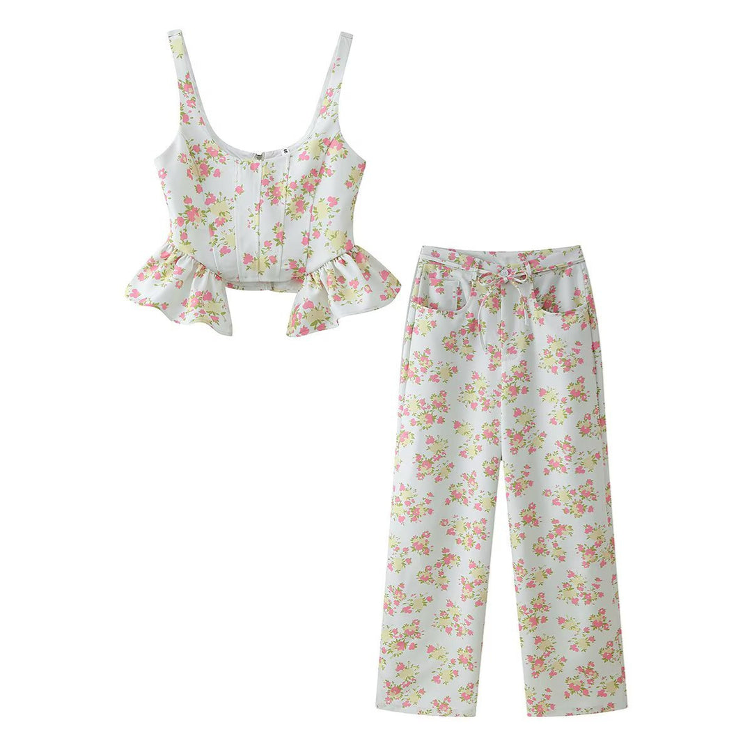 Damen Blumenmuster Crop-Top und Hose Set Echo Archiv
