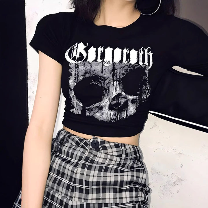 Damen Crop-T-Shirt mit einzigartigem Totenkopf-Design Echo Archiv