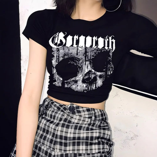 Damen Crop-T-Shirt mit einzigartigem Totenkopf-Design Echo Archiv