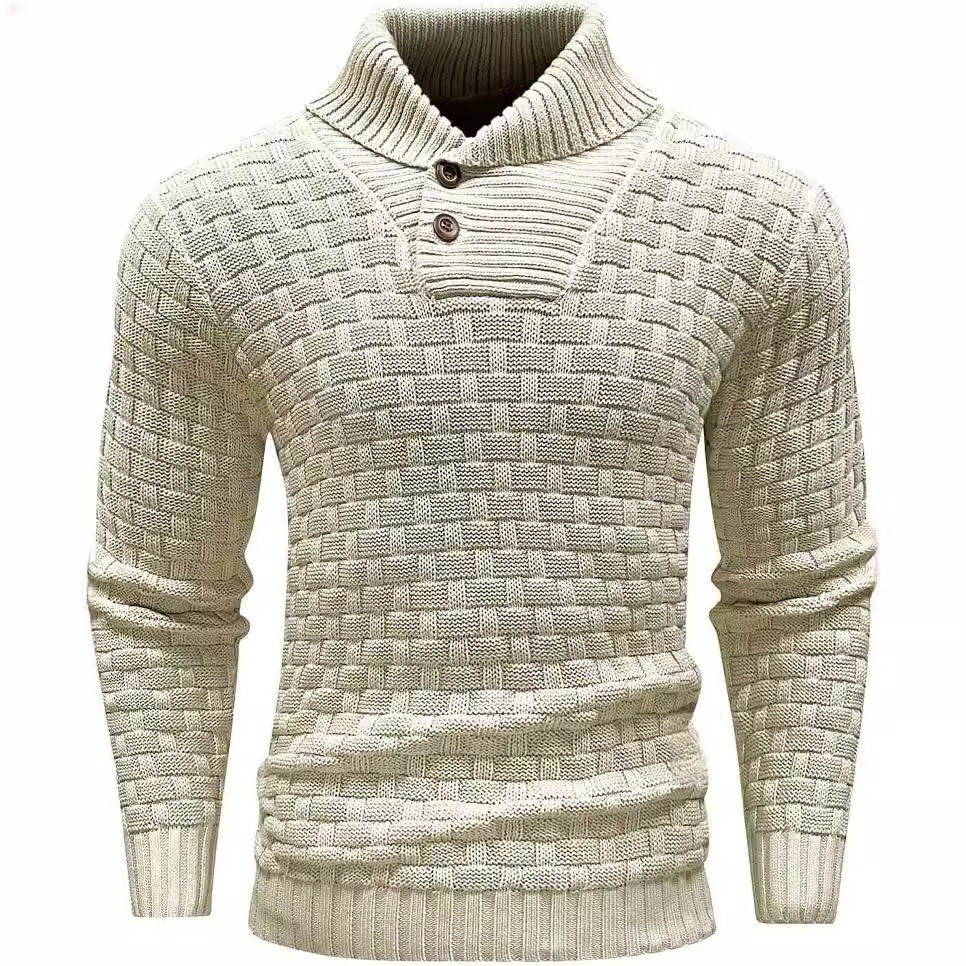 Herren nan strukturierter Strickpullover mit hochschließendem Stehkragen und Zierknopfleiste Echo Archiv