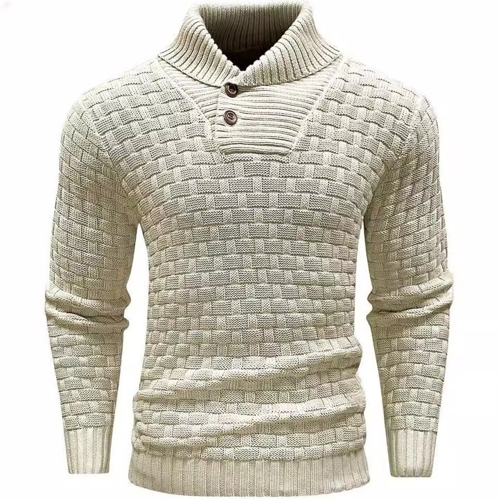 Herren nan strukturierter Strickpullover mit hochschließendem Stehkragen und Zierknopfleiste Echo Archiv