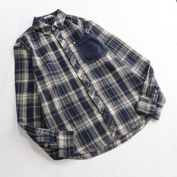 Herren kariertes Flanell-Overshirt im Relaxed-Fit mit kontrastierter Brusttasche Echoarchiv