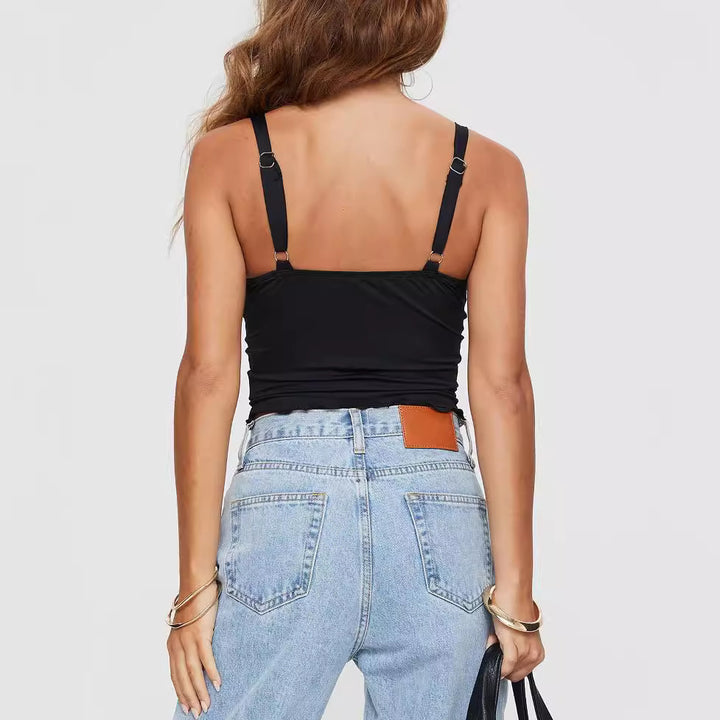 Damen lässiges Spaghetti-Träger Top mit Rüschensaum und Wickeldetail Echo Archiv