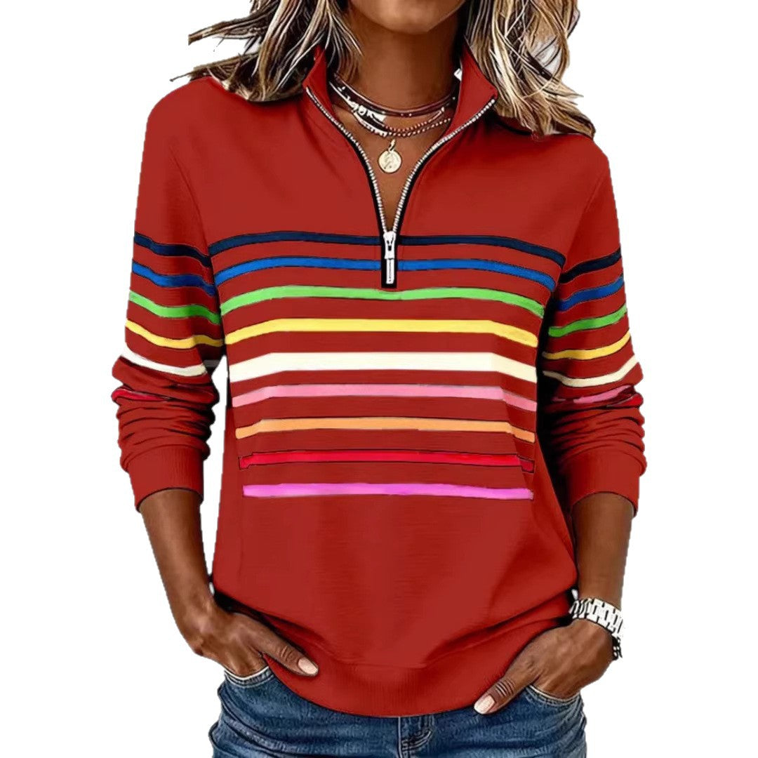 Damen Sportlicher Stepppullover mit halbem Reißverschluss – Mavelle