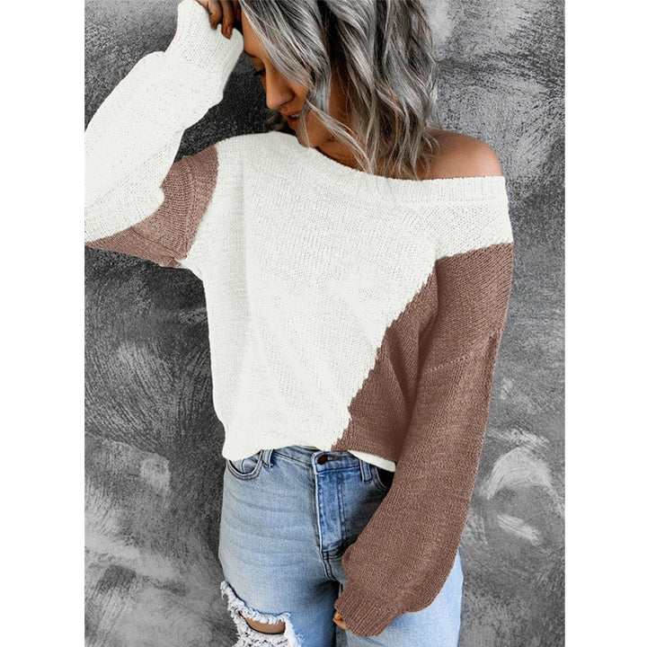 Damen Oversize Schulterfreier Strickpullover mit Colorblock-Design und weiten Ärmeln Echoarchiv