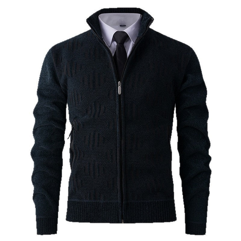 Herren elegante Strickjacke mit strukturiertem Design und hohem Stehkragen Echoarchiv