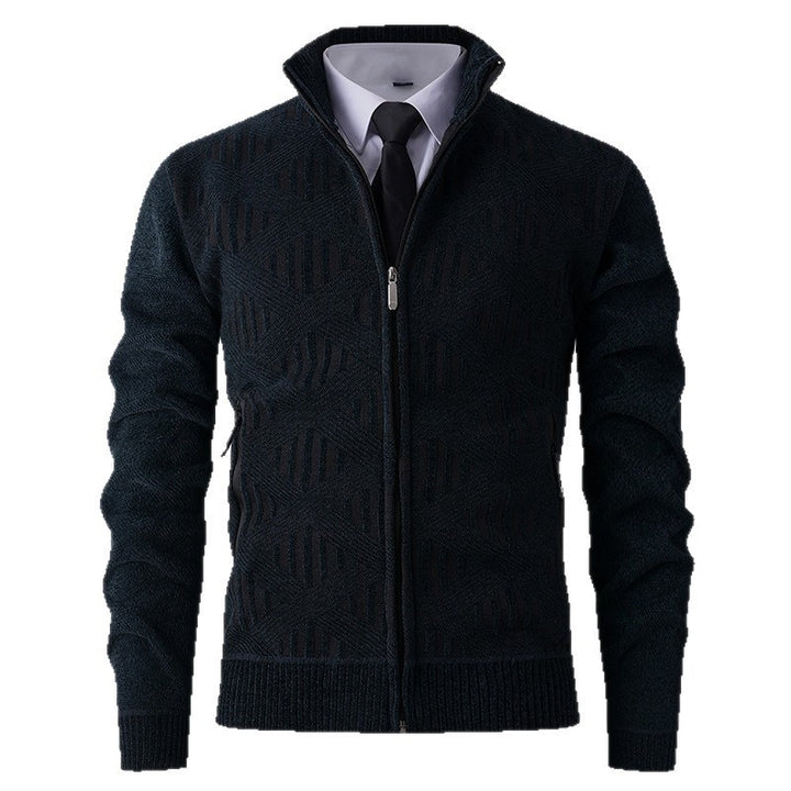 Herren elegante Strickjacke mit strukturiertem Design und hohem Stehkragen Echoarchiv