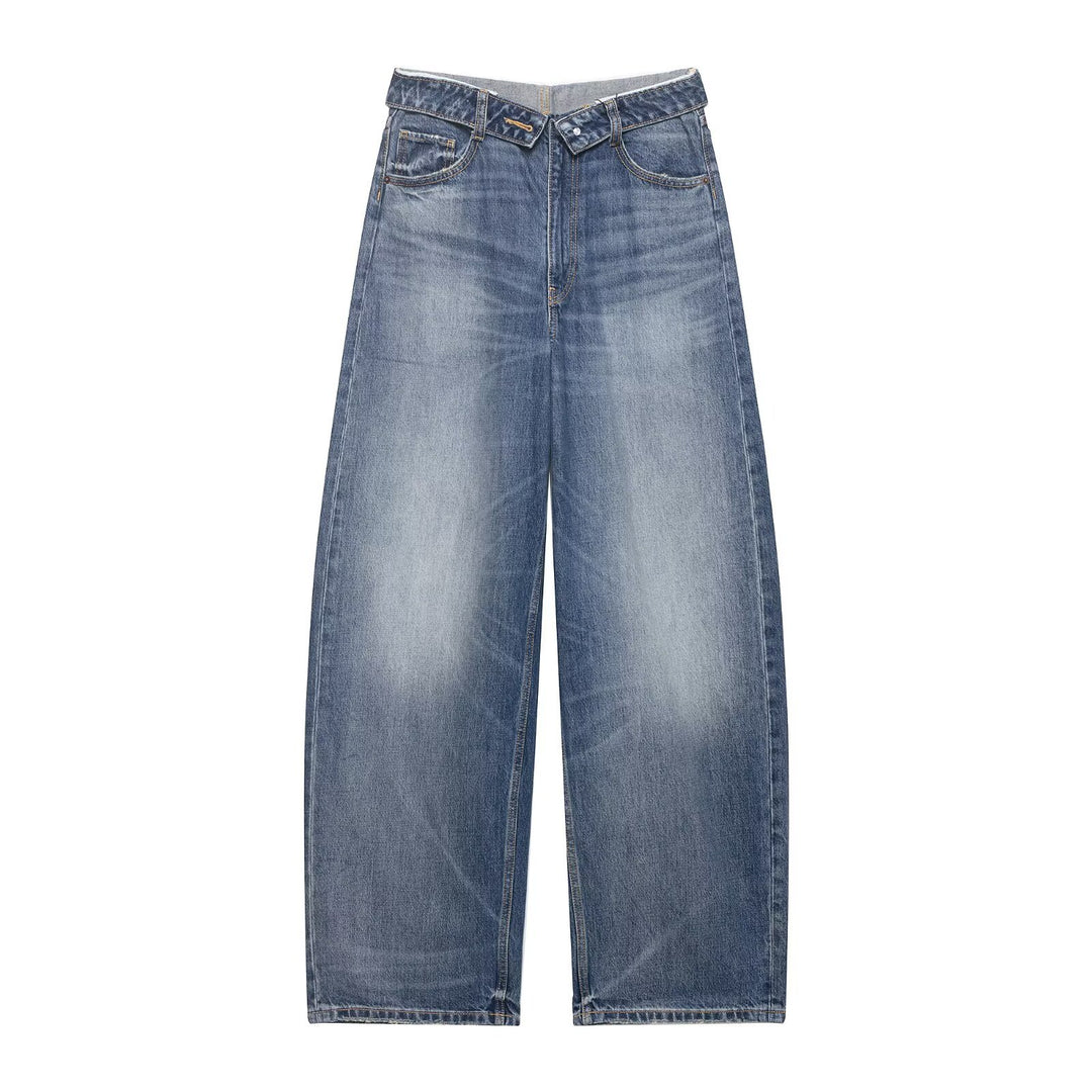 Damen nan weite Highwaist-Jeans im Vintage-Look mit ausgefransten Rissen Echo Archiv