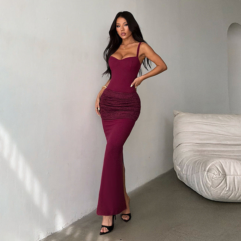 Damen elegantes Maxikleid mit gerafftem Oberteil und herzförmigem Ausschnitt Echo Archiv