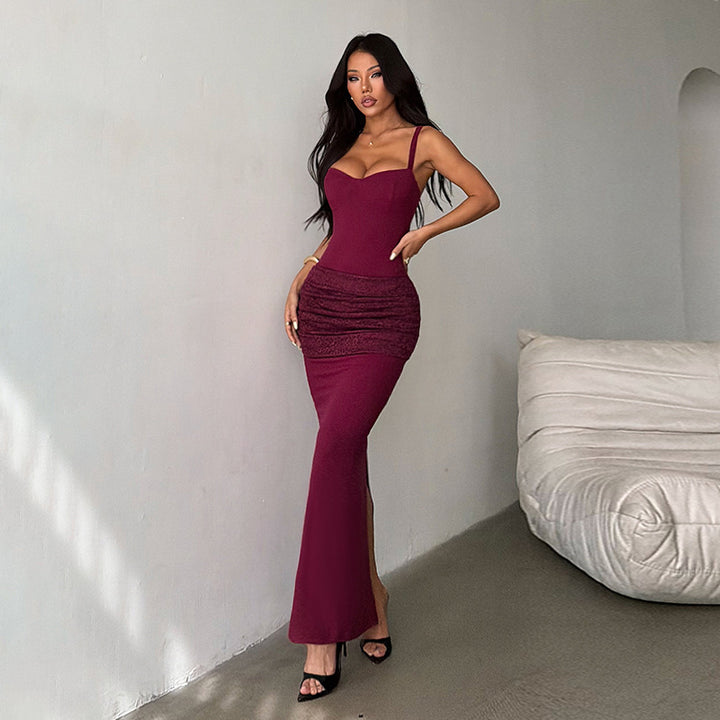 Damen elegantes Maxikleid mit gerafftem Oberteil und herzförmigem Ausschnitt Echo Archiv