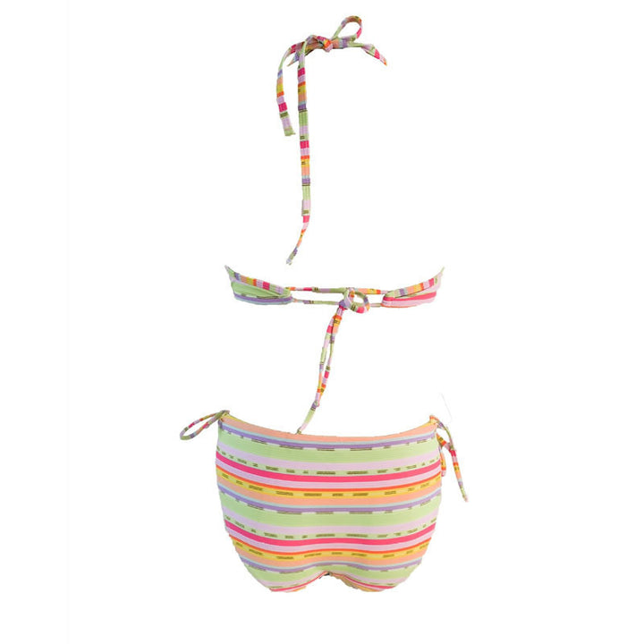 Damen Triangel-Bikini mit verspieltem Rüschendetail und buntem Streifenmuster Echo Archiv