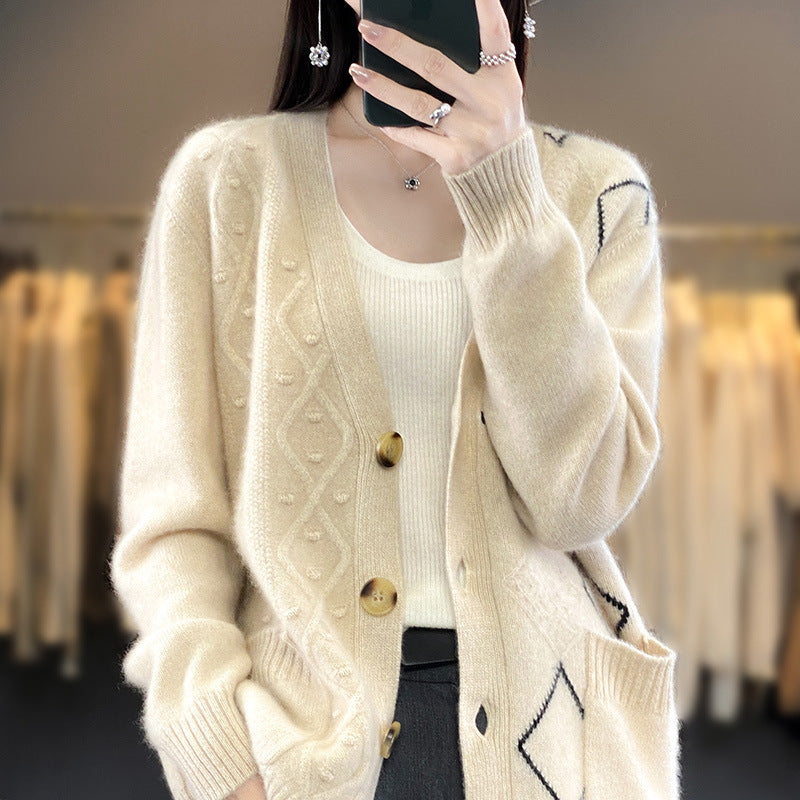 Damen Kuscheliger Oversize-Cardigan mit Ajour‑ und Rautendetail Echoarchiv
