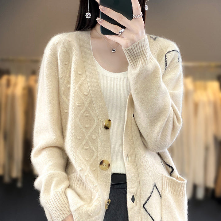 Damen Kuscheliger Oversize-Cardigan mit Ajour‑ und Rautendetail Echoarchiv