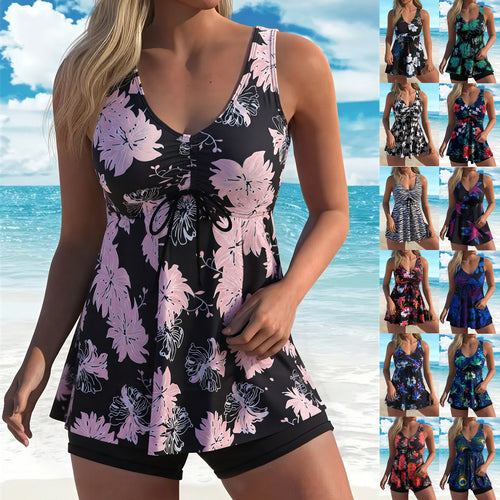 Damen Tankini-Set mit modischem Volant und grafischem Pfauenmuster Echo Archiv