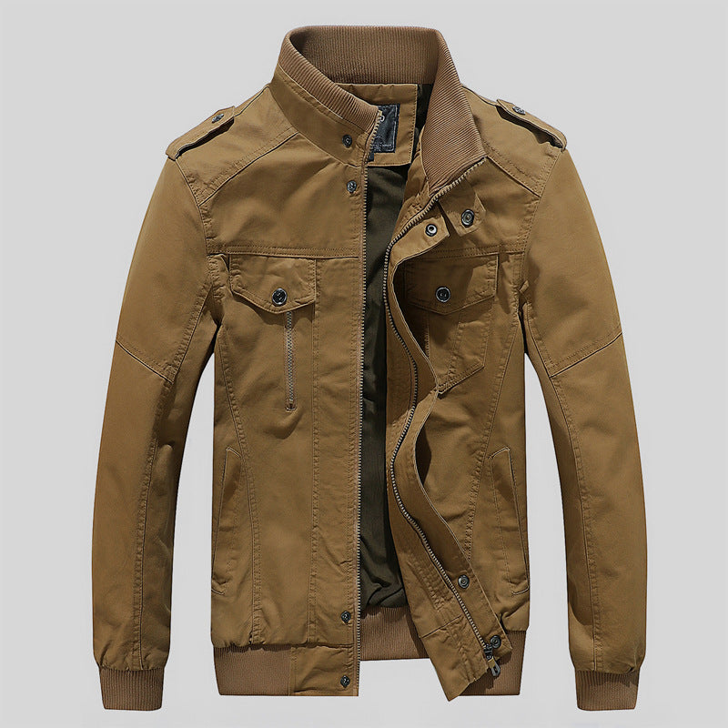 Herren Kurz geschnittene Canvas-Fieldjacke mit Stehkragen Epauletten und Rippenbündchen – Taviero