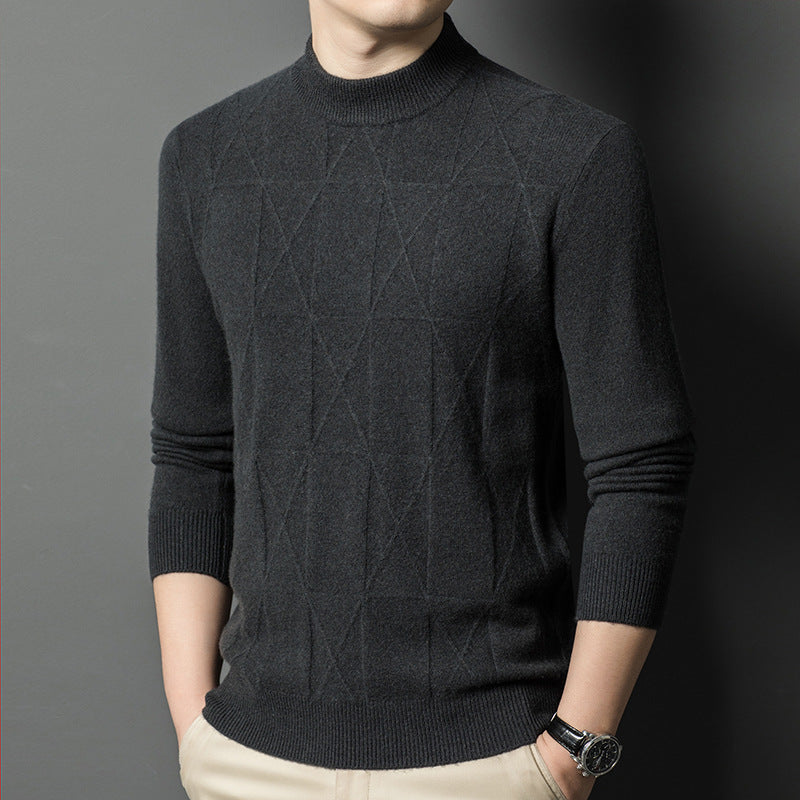 Herren eleganter Strickpullover mit hohem Kragen und modernem Rautenmuster Echoarchiv