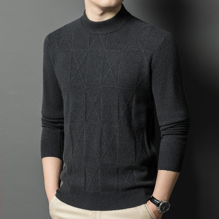 Herren eleganter Strickpullover mit hohem Kragen und modernem Rautenmuster Echoarchiv