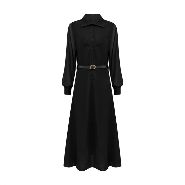 Damen Schlankes Maxi‑Hemdkleid mit transparenten Ballonärmeln und taillierter Silhouette – Valéora