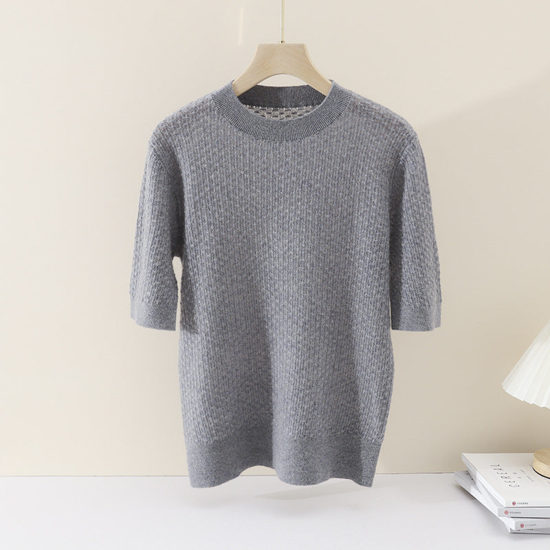 Damen Kurzärmeliges Feinstrickshirt mit Ajourstruktur und geripptem Saum Echo Archiv