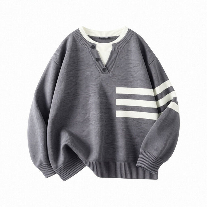 Damen Sportlicher Oversize Pullover mit Knopfleiste und Streifen Echo Archiv