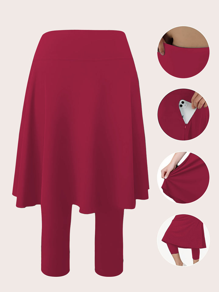 Damen Leggings mit integriertem Rock hoher Taillenbund und Seitentasche echoarchiv-