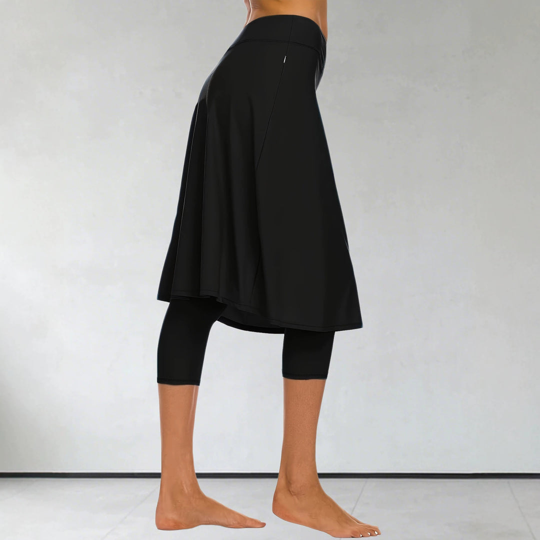 Damen Leggings mit integriertem Tellerrock und seitlicher Reißverschlusstasche echoarchiv-