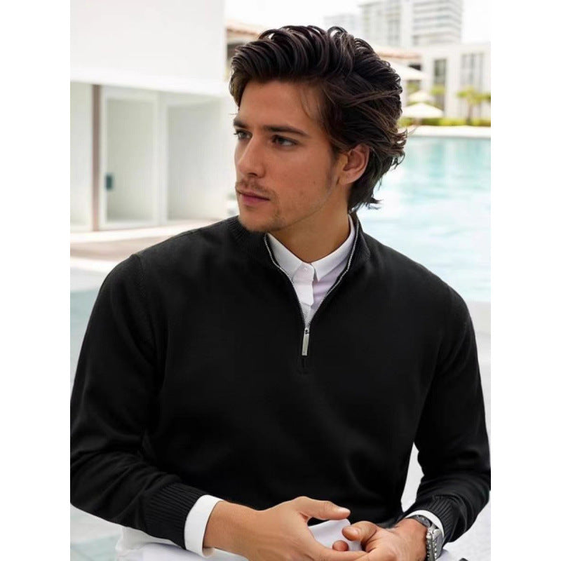 Herren Feinstrick-Halbzip-Pullover mit Stehkragen und Rippbündchen Echoarchiv