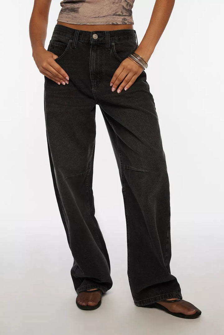 Damen nan hochgeschnittene weite Denimhose mit Kniepasse und extra weitem Bein Echo Archiv