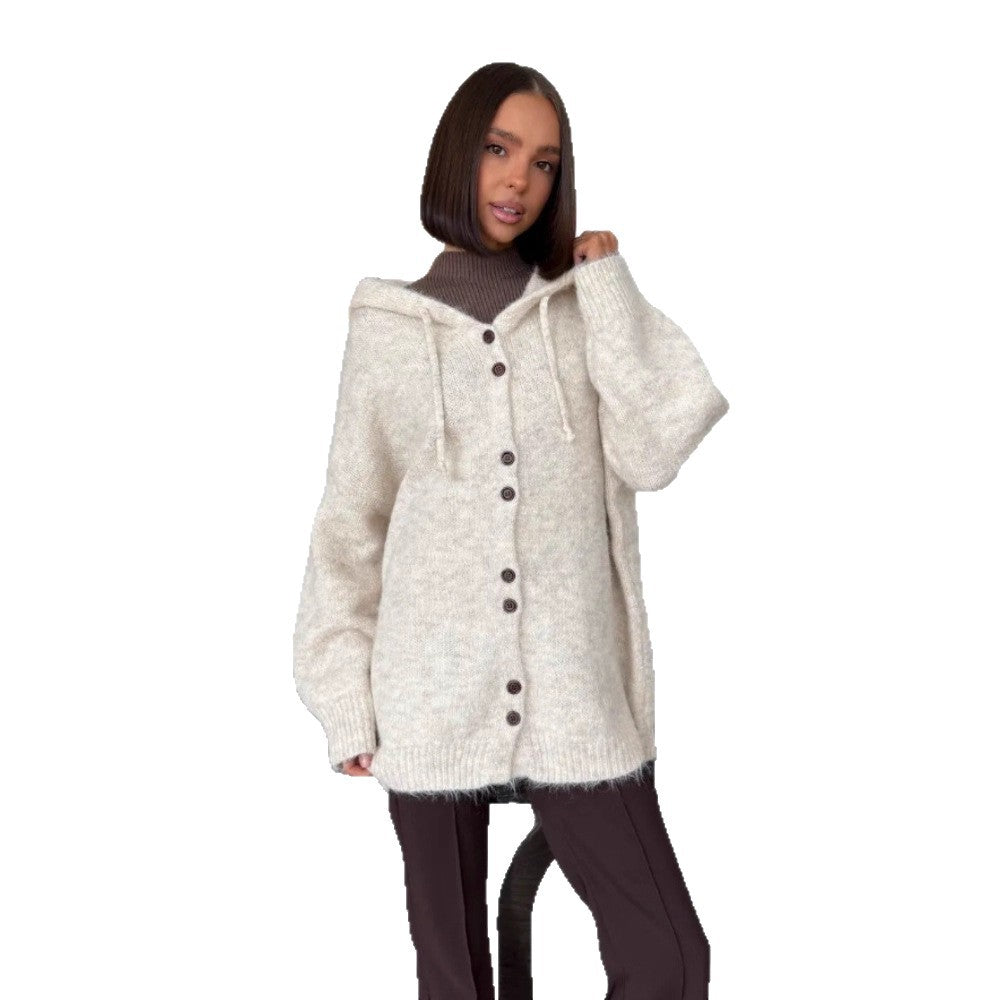 Damen Modische Strickjacke mit Kapuze Echo Archiv