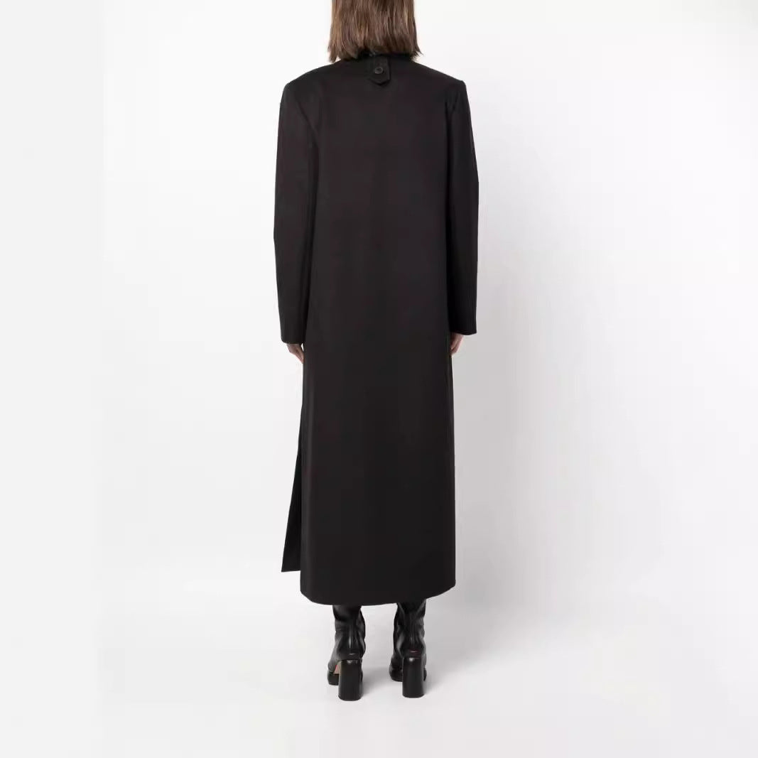 Damen Maxilanger Doppelreihiger Wollmix-Longcoat mit strukturierten Schultern und Pattentaschen Echoarchiv