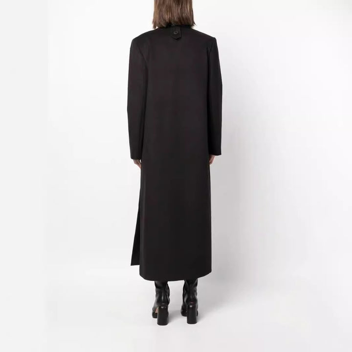 Damen Maxilanger Doppelreihiger Wollmix-Longcoat mit strukturierten Schultern und Pattentaschen Echoarchiv